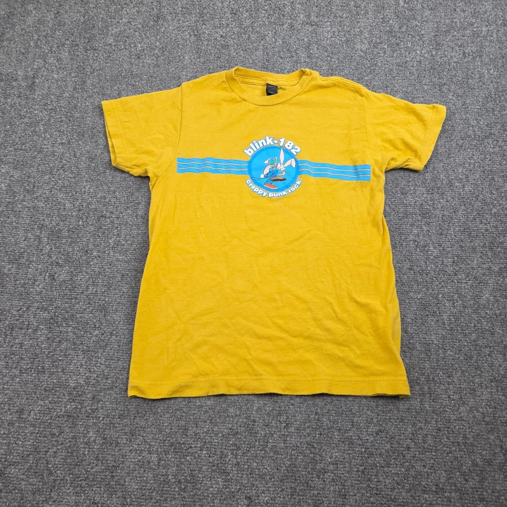Vintage Blink 182 TShirt Womens XS Yellow Crappy Punk Rock Band Tee Graphic Tee